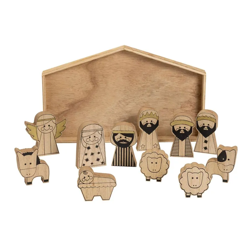 Belén infantil de madera para colores con 11 Pzs 2x28,5x17,3cm - Decoración