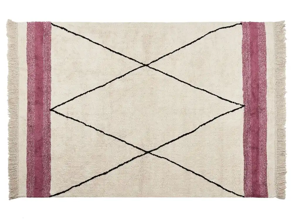 Alfombra AFSAR Beige claro 140 x 200 cm Algodón - Textil