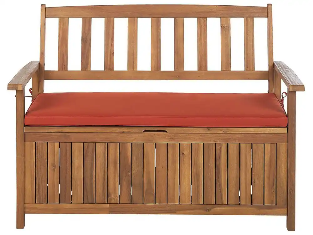 Banco de jardín con cojín SOVANA 120 cm con almacenaje Madera de acacia Rojo
