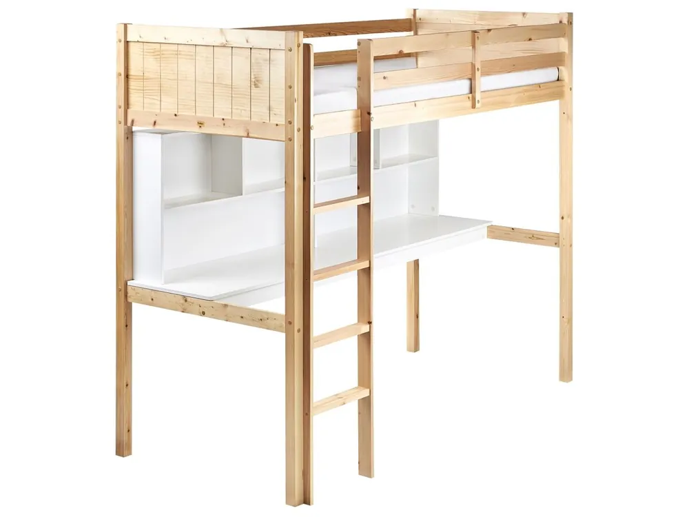 Cama alta con escritorio Madera de pino FOUCAMONT 90 x 200 cm Gris - Descanso