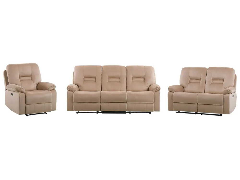 Conjunto de sala de estar reclinable eléctrico BERGEN Terciopelo Arena con puerto USB 6 plazas - Sofás sillones puffs