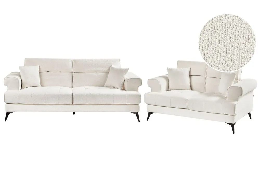 Conjunto de sala de estar SKIVE Bouclé Blanco 5 plazas - Sofás sillones puffs