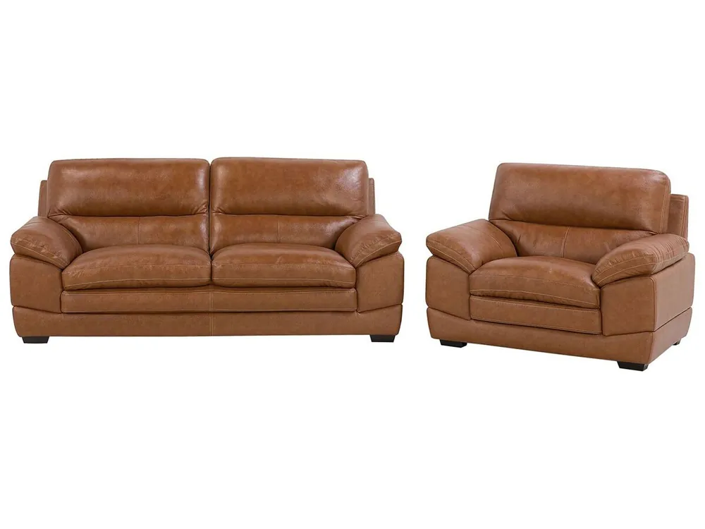 Conjunto de sala de estar HORTEN Piel Marrón 4 plazas - Sofás sillones puffs