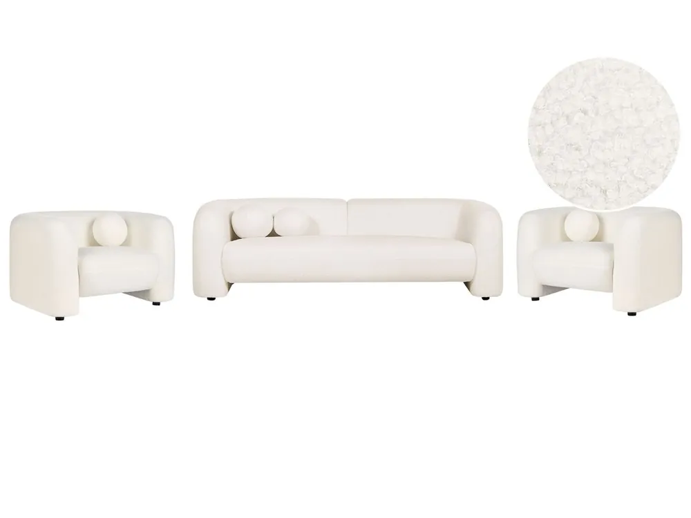 Conjunto de sala de estar LEIREN Bouclé Blanco 5 plazas - Sofás sillones puffs