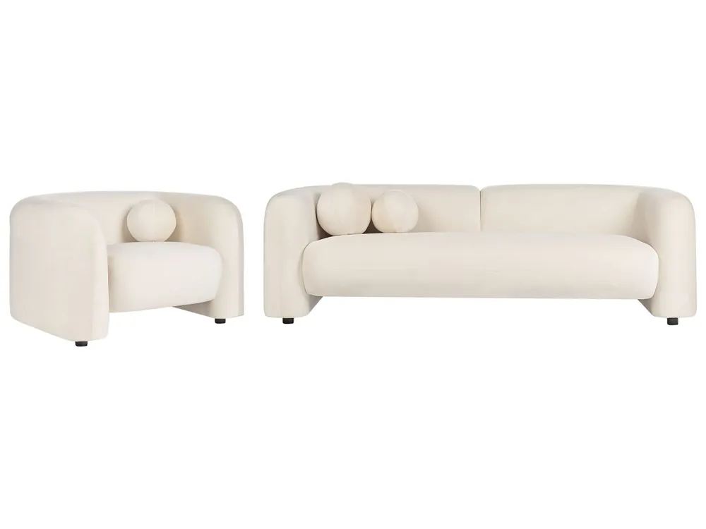 Conjunto de sala de estar LEIREN Terciopelo Blanco crema 4 plazas - Sofás sillones puffs