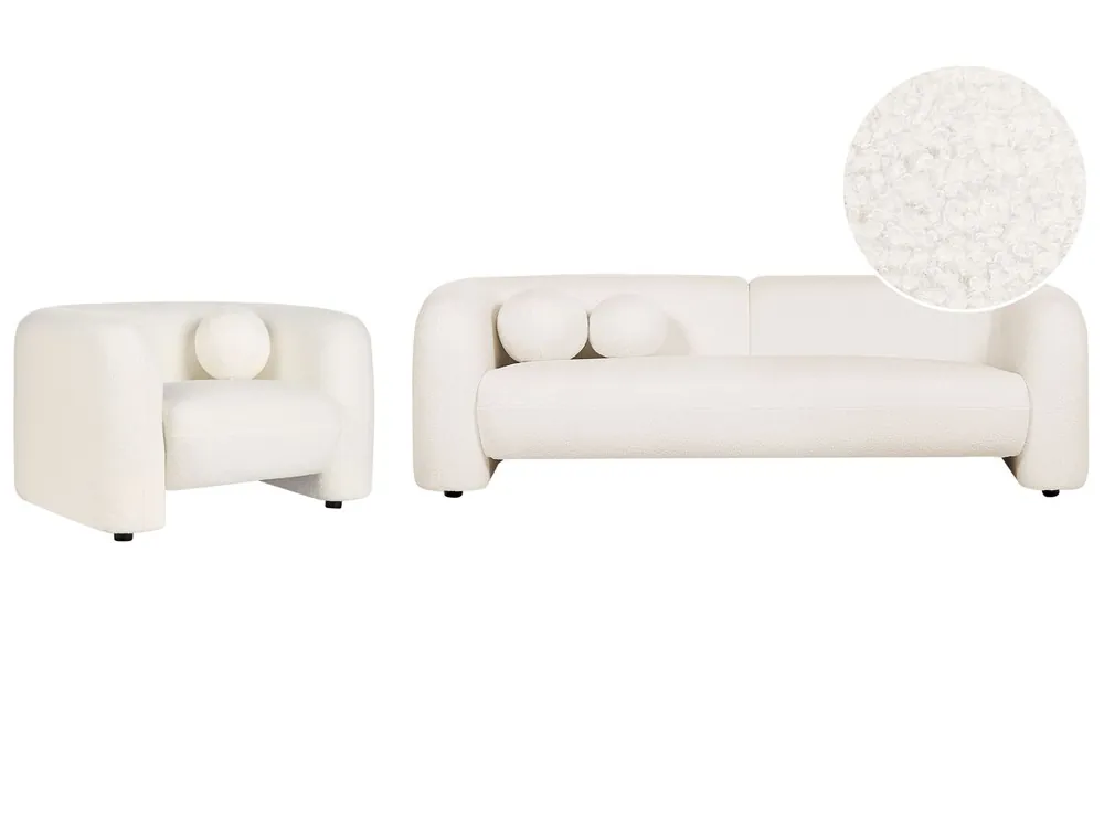 Conjunto de sala de estar LEIREN Bouclé Blanco 4 plazas - Sofás sillones puffs