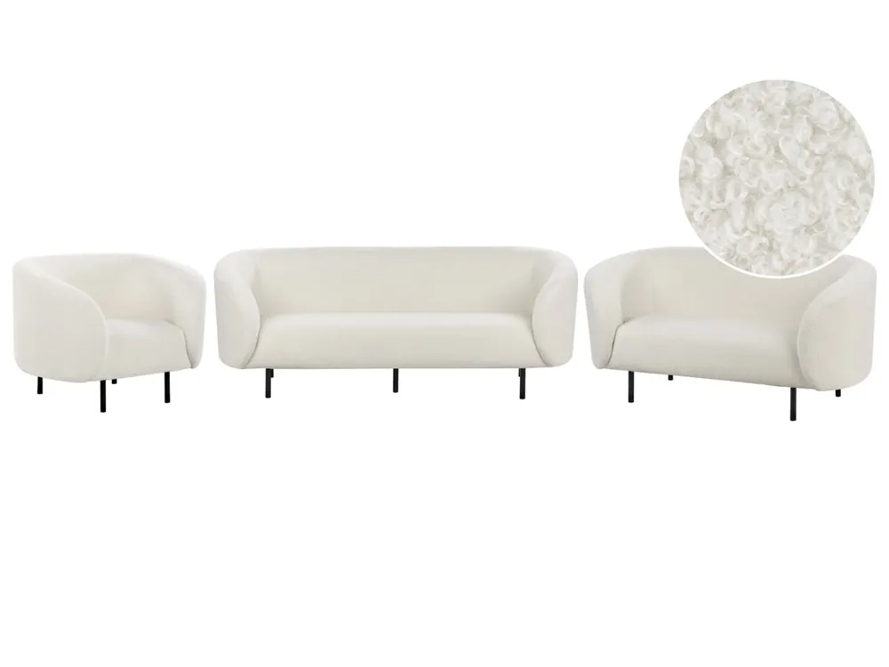 Conjunto de sala de estar LOEN Bouclé Blanco 6 plazas - Sofás sillones puffs