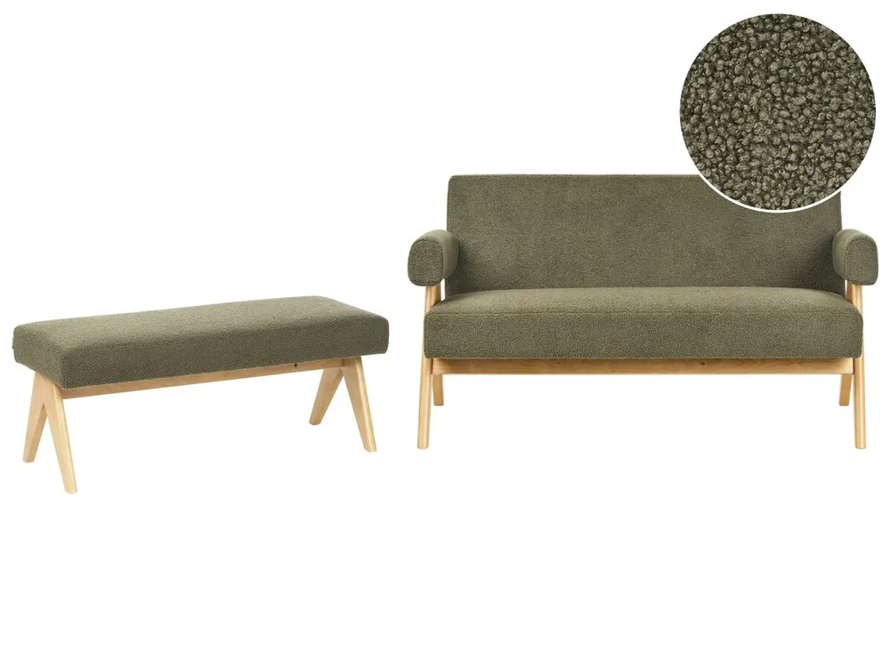 Conjunto de sala de estar TAMRE Bouclé Blanco crema/Marrón claro - Sofás sillones puffs