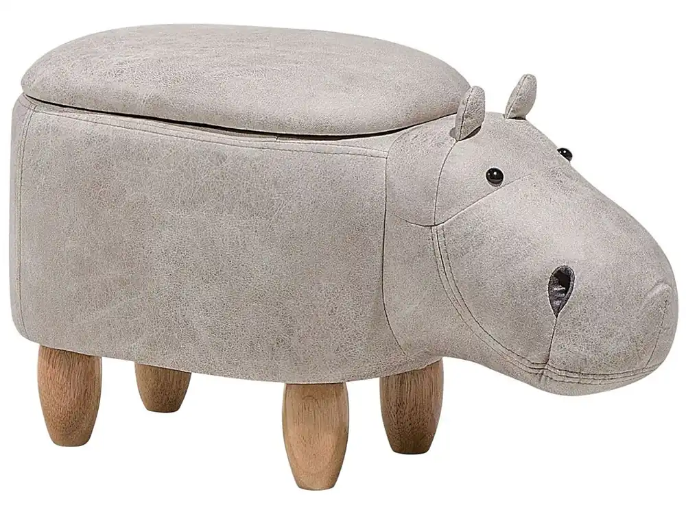 Puf animal con almacenaje HIPPO Piel sintética Gris claro - Bebé