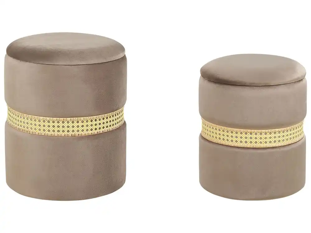 Conjunto de 2 pufs con almacenaje MEDFORD Terciopelo Crema 30/34 cm 30/34 cm 38/43 cm - Sofás sillones puffs