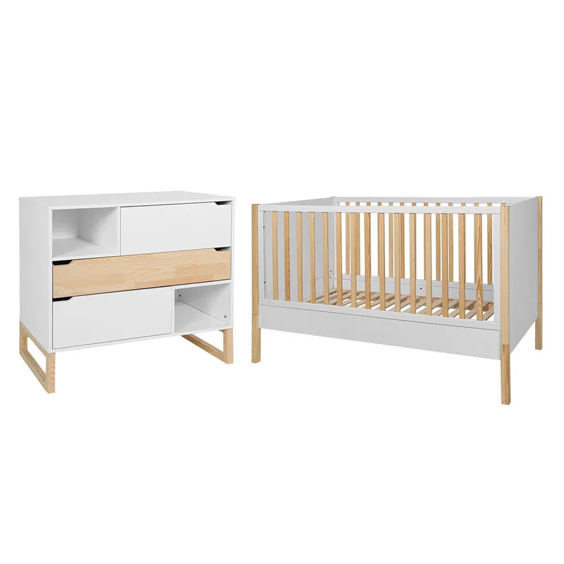 Bellamy Juliette Cama abatible 70x140 y arcón 3 cajones Blanco y madera - Bebé