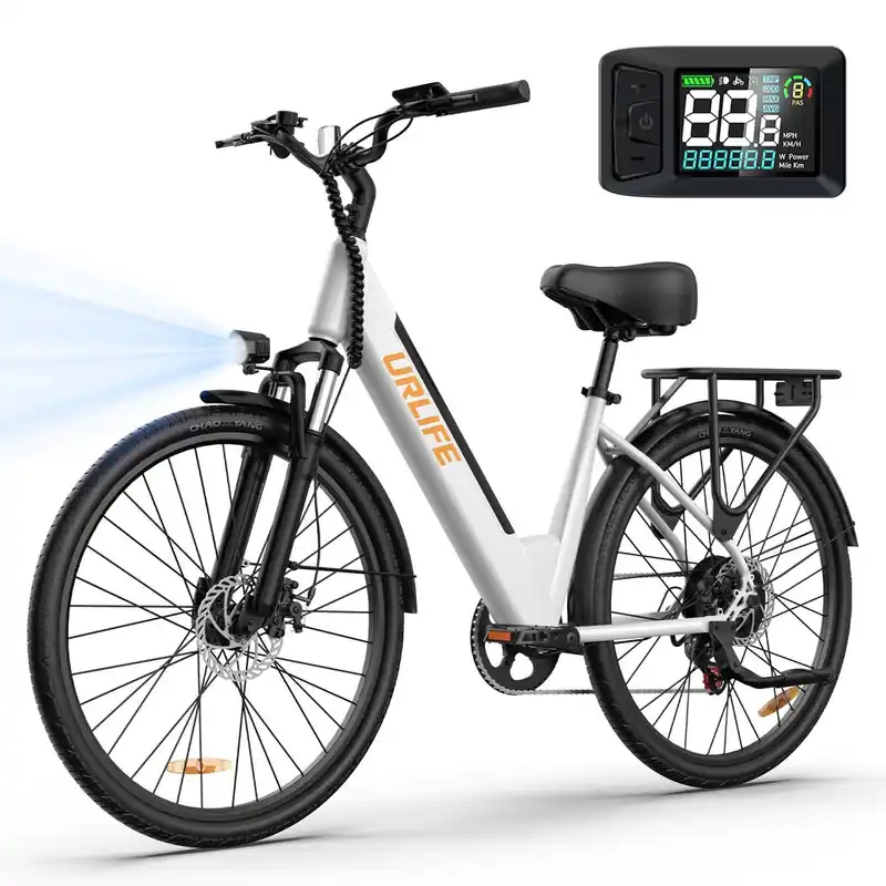Bicicleta Eléctrica URLIFE E26 - Motor 250W Batería 48V10.4Ah Neumáticos 26" Frenos de disco - Blanco