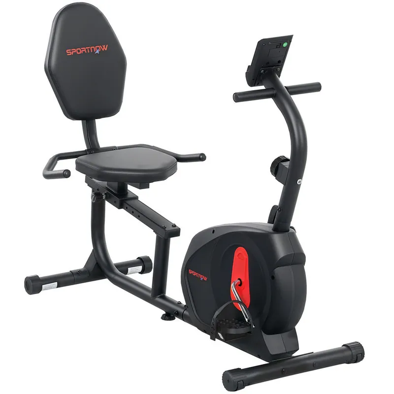 SPORTNOW Bicicleta Estática con Respaldo, 8 Niveles de Resistencia, Bici Estática Reclinadas, con Volante Asiento Ajustable Pantalla LCD y Soporte de Teléfono, para Entrenamientos de Recuperación - Deporte