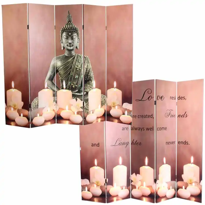 Biombo de 5 paneles con diseño LED Buda separador de ambientes con temporizador 180x200 cm 15 LED 04_0008630 - Decoración