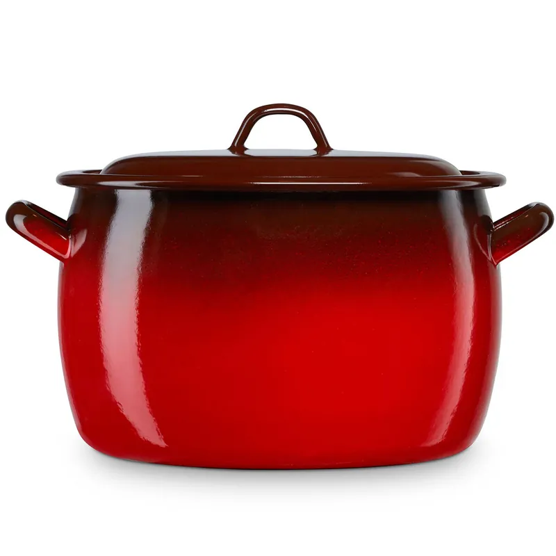 Briebe Ignea Olla Abombada Cocina Inducción 32cm, Cazuela 16 L Tapa Acero Esmaltado, Fuego, Horno Vintage, , Rojo