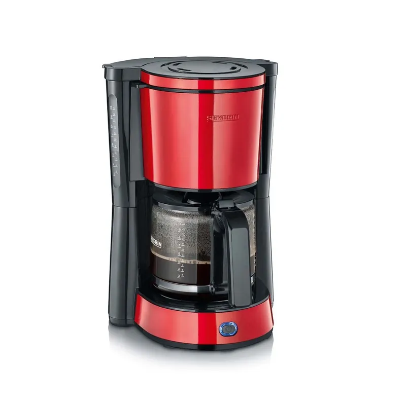 SEVERIN - Cafetera de goteo para 10 tazas, Cafetera de filtro / Cafetera americana con jarra de cristal, Con placa calefactora y desconexión automática, Negro / Rojo, KA 4817