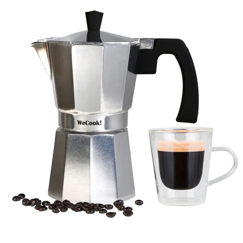 Wecook Paola Cafetera Italiana Aluminio 9 tazas Café, Junta Silicona, Válvula Seguridad, Vitrocerámica, Gas, , Plata - Cocina