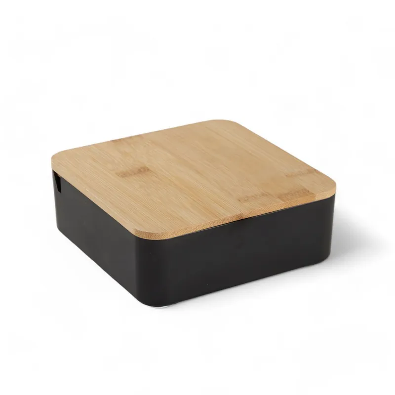 Caja de joyas CUADRADA con espejo de bambú negro 14cm - Baño