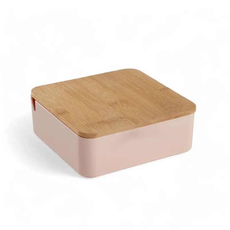 Caja de joyas CUADRADA con espejo de bambú rosa 14cm - Baño