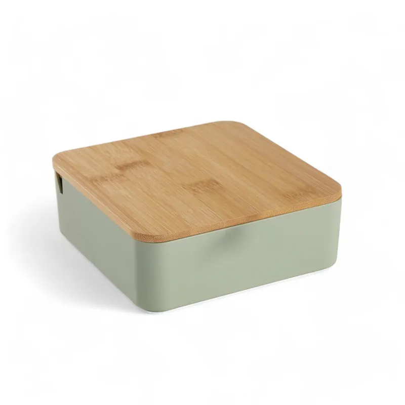 Caja de joyas CUADRADA con espejo de bambú verde 14cm - Baño