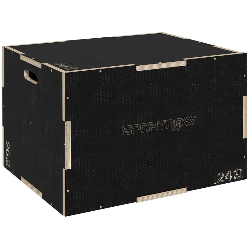 SPORTNOW Cajón Pliométrico Caja Pliométrica con 3 Alturas Diferentes Entrenamiento de Fuerza en Casa Oficina Gimnasia Carga 120 kg 61x51x41 cm Negro - Deporte