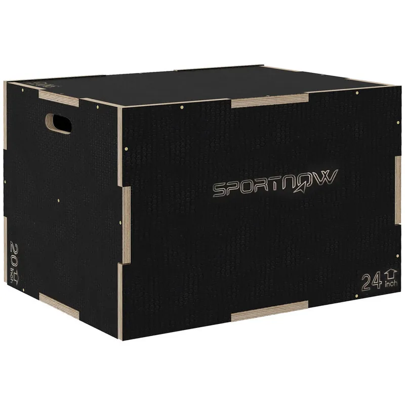 SPORTNOW Cajón Pliométrico Caja Pliométrica con 3 Alturas Diferentes Entrenamiento de Fuerza en Casa Oficina Gimnasia Carga 120 kg 76x61x51 cm Negro - Deporte