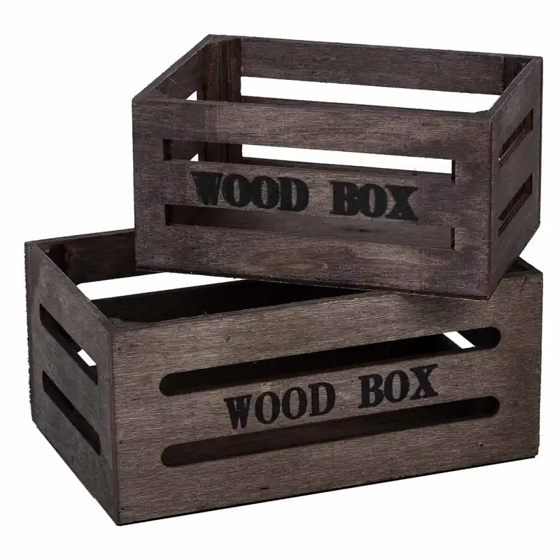 Cajones de madera set 2 piezas marron 20x13x09-16x11x08h cm