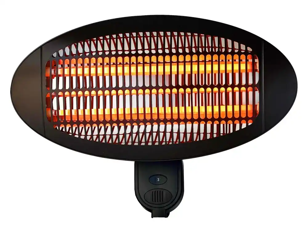 Calefactor halógeno de exterior para pared. 3 potencias de 650w, 1350w y 2000w. Control mecánico y ángulo ajustable. 3 elementos de cuarzo. IPX4 - Electrodomésticos