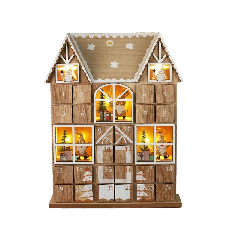 Well Home Calendario de Adviento LED de Madera Contrachapada con Juego de Cajas y Luces - Decoración