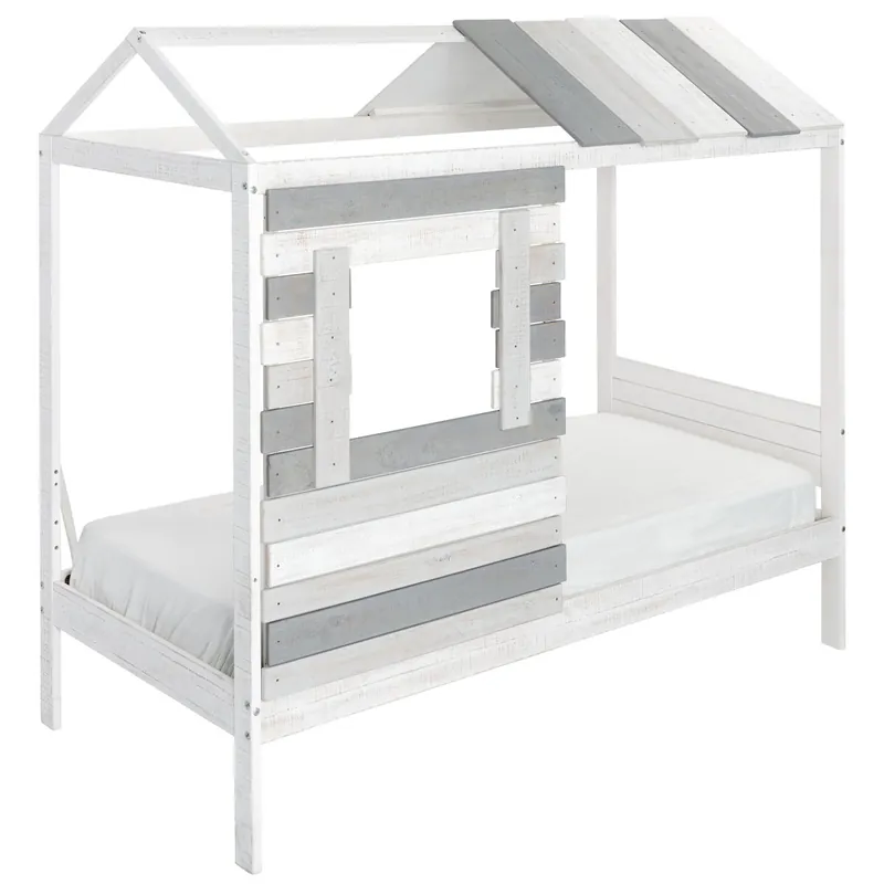 Cama 90x190cm modelo CABANA blanca y gris - Descanso