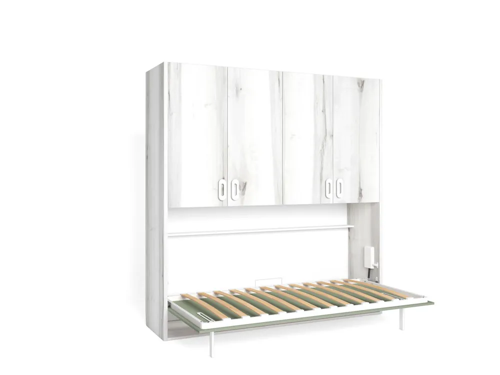 Cama abatible 190x90cm MOOD con armario blanco y marrón - Descanso