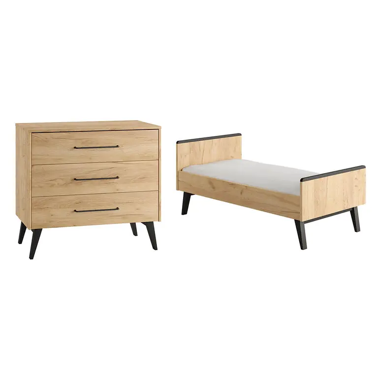 Cama abatible y arcón de 3 cajones Pinio Retro Wood 70x140 - Bebé