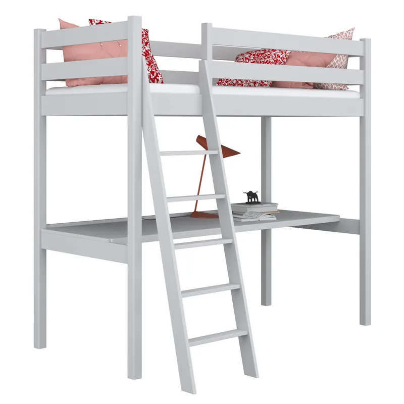 Cama alta de madera con escritorio N03 gris - Descanso
