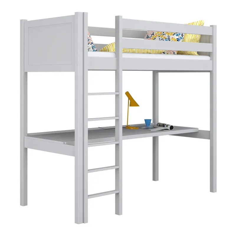Cama alta de madera con escritorio N06 gris - Descanso