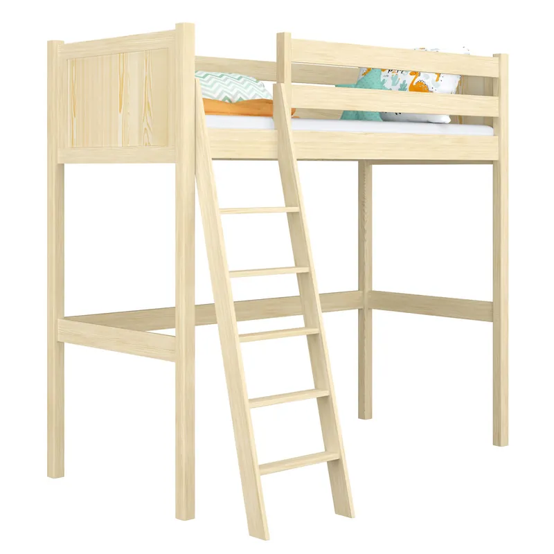 Cama alta de madera N04 pino incoloro - Descanso