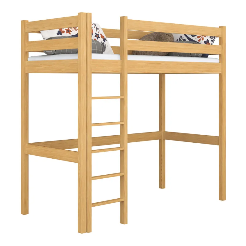 Cama alta de madera N05 pino natural - Descanso
