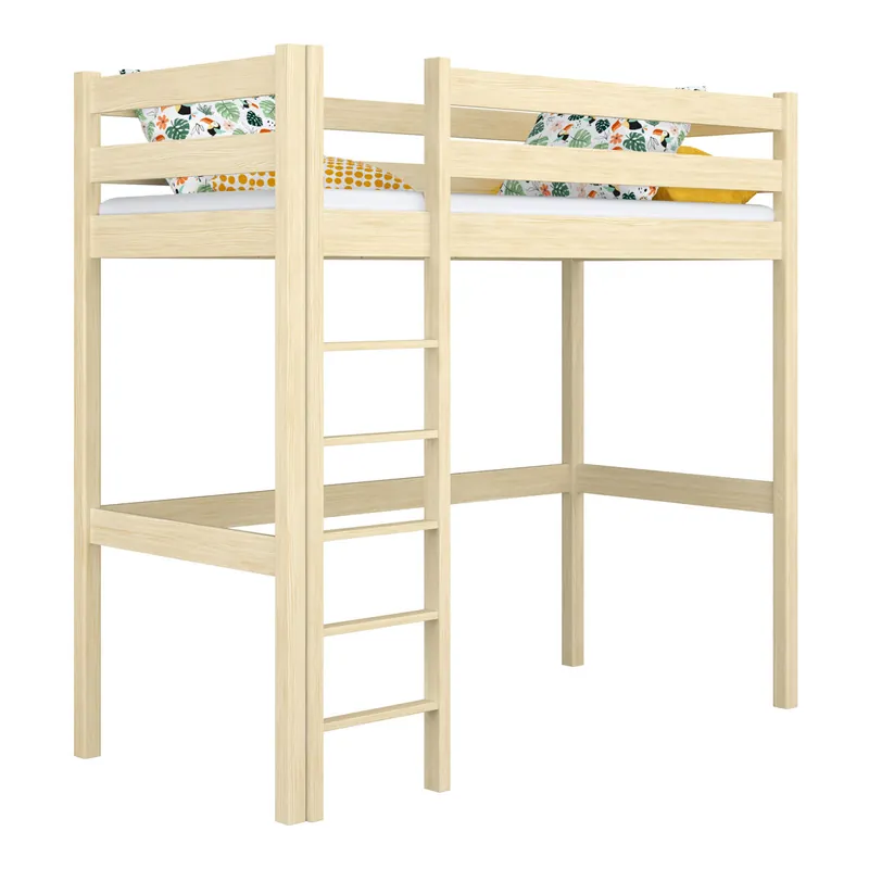 Cama alta de madera N05 pino incoloro - Descanso