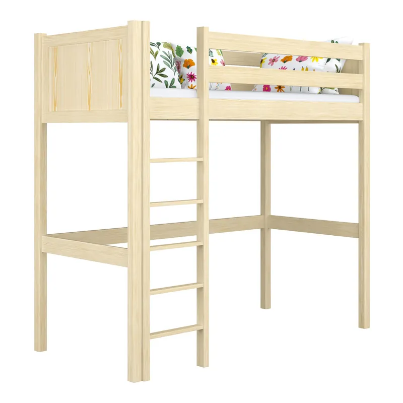 Cama alta de madera N06 pino incoloro - Descanso