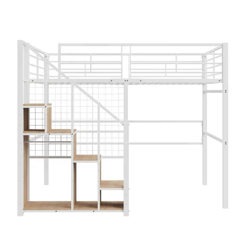 Cama entresuelo para niños 140x200 cm - con escalera de seguridad y almacenaje - Blanco