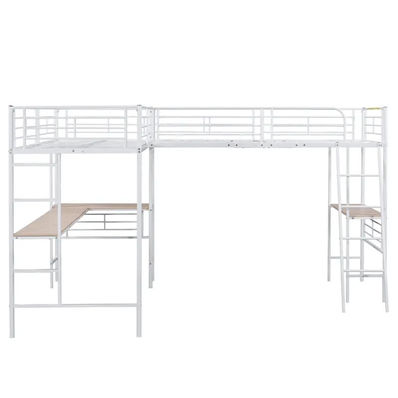 Cama entrepiso - 2 camas 90x200 cm - 2 escritorios debajo de la cama - Blanco