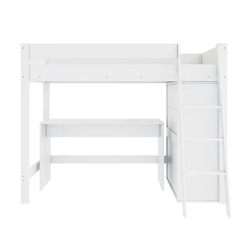 Cama altillo 90x200 cm de madera - con escritorio y armario modular - Blanco