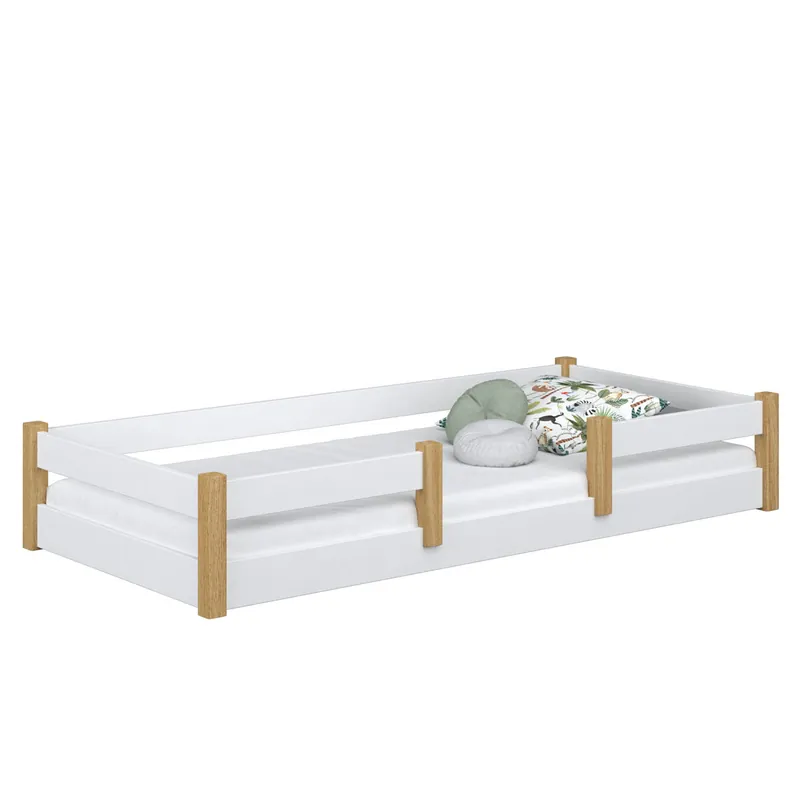 Cama baja de madera N01 blanco / roble - Descanso