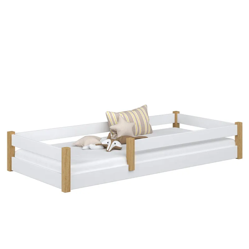Cama baja de madera N02 blanco / roble - Descanso