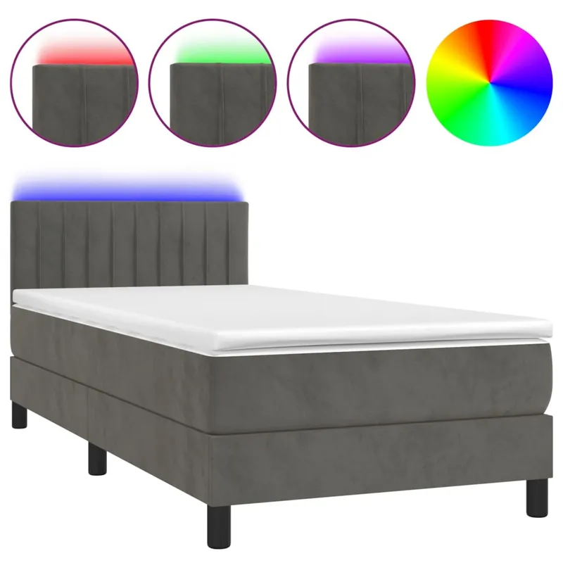 Cama box spring colchón y LED terciopelo gris claro 100x200 cm Rayas verticales - Descanso
