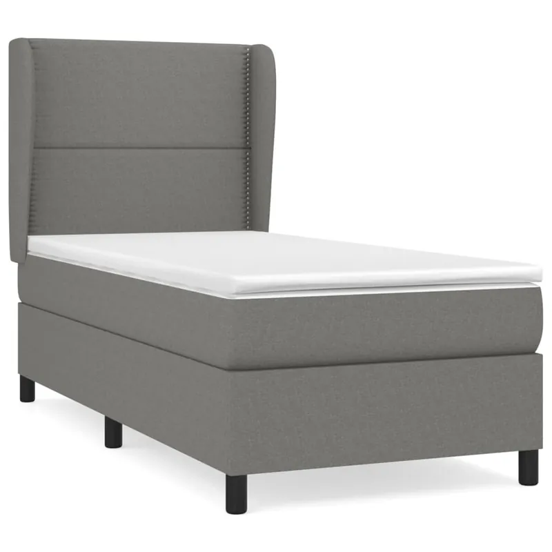 Cama box spring con colchón tela gris claro 100x200 cm Liso con clavos - Descanso