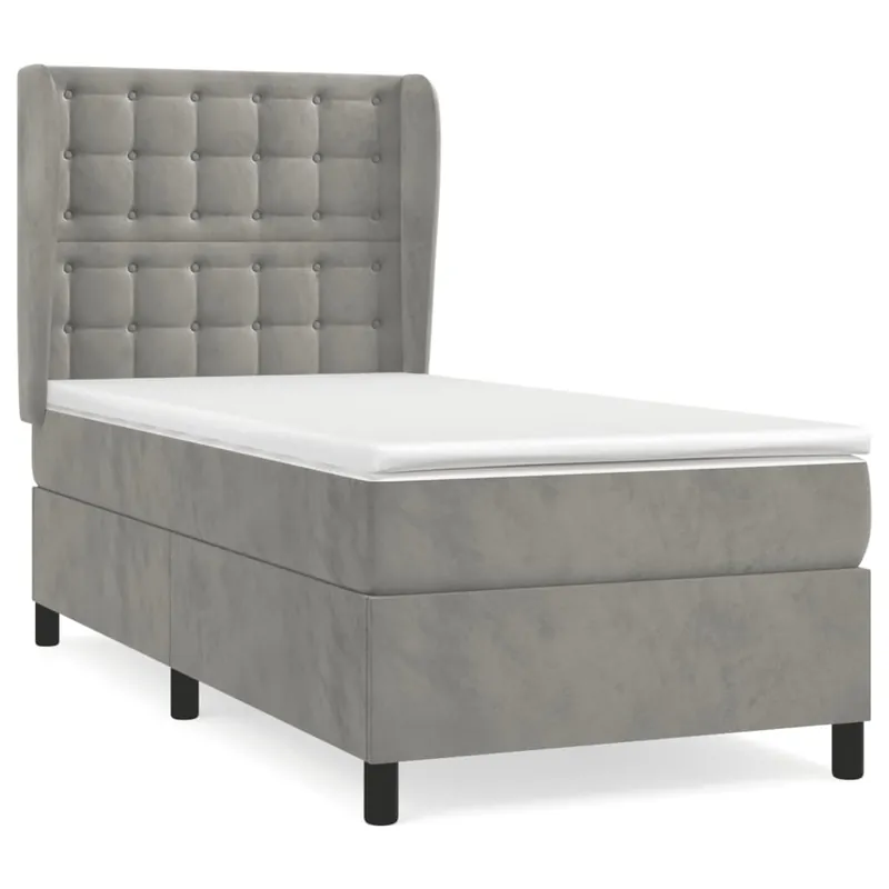 Cama box spring con colchón terciopelo gris oscuro 100x200 cm Botones - Descanso