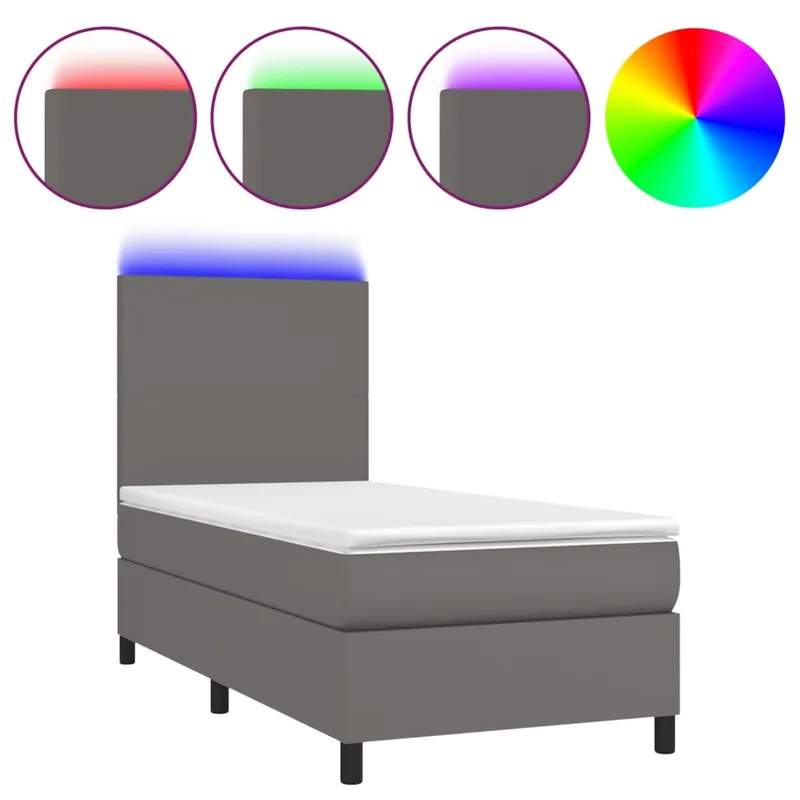 Cama box spring colchón y LED cuero sintético negro 100x200 cm Diseño plano - Descanso