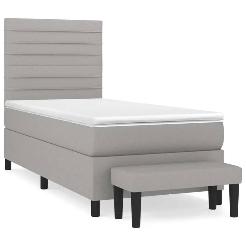 Cama box spring con colchón tela gris claro 100x200 cm Rayas horizontales - Descanso