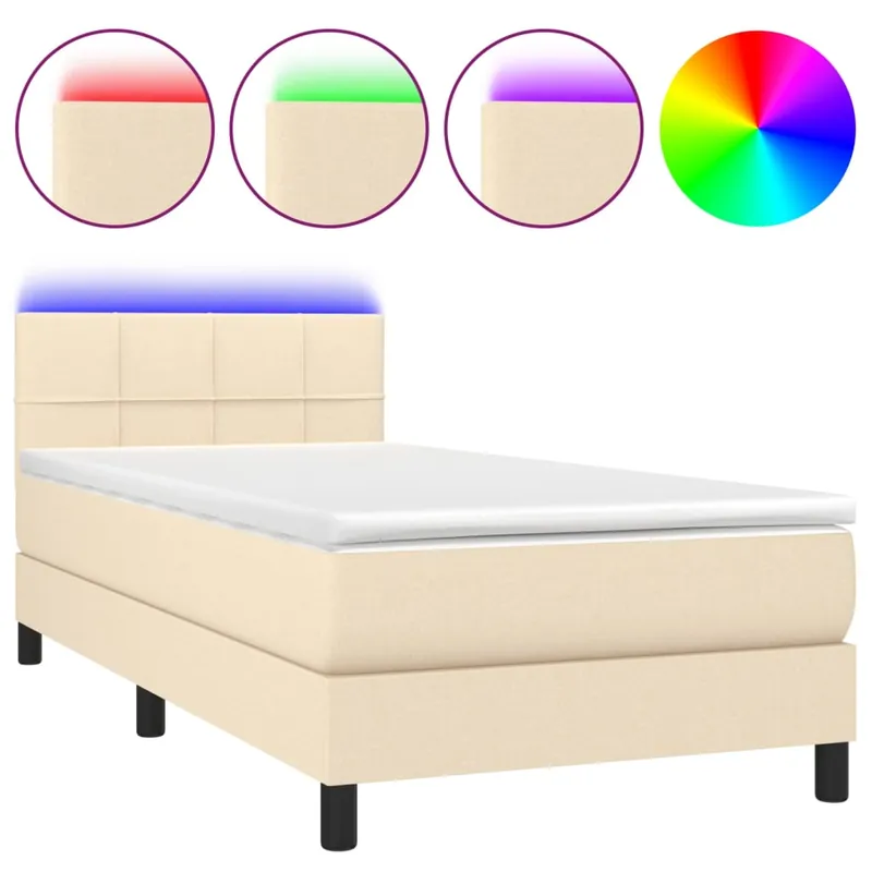 Cama box spring colchón y luces LED tela gris claro 100x200 cm Bloques con cuadros - Descanso
