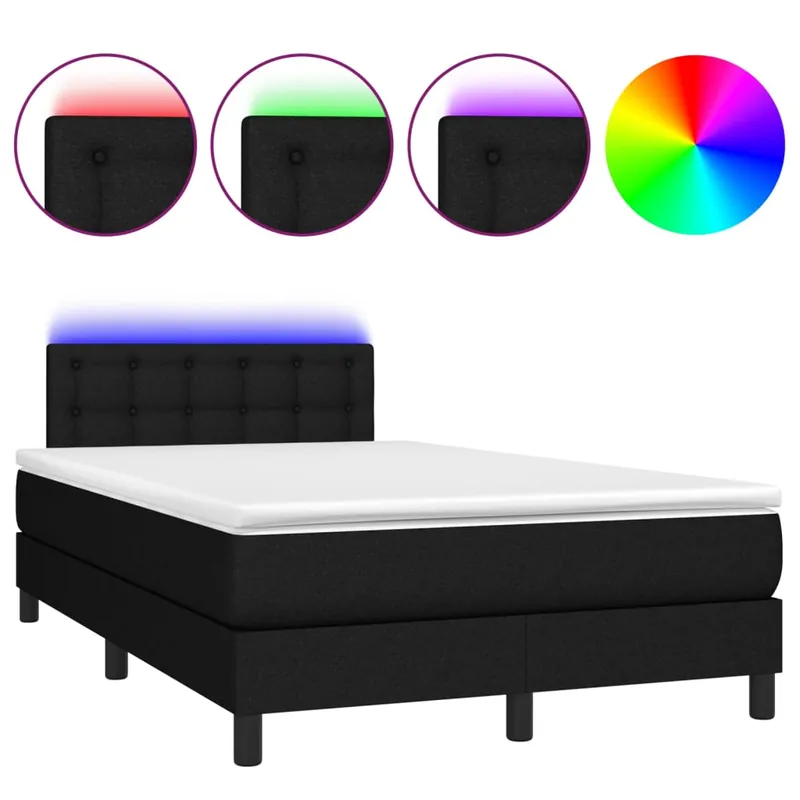 Cama box spring con colchón tela y LED gris claro 120x200 cm Botones - Descanso